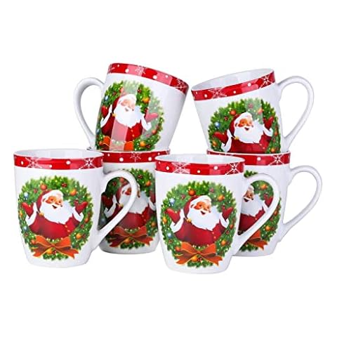 ZJXGW 6-Piece Christmas Pattern Porcelain Tea Coffee Mug Cup Set Family Office Festival Party Milk Mug Cup Set Gift Cover