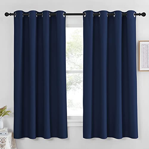 NICETOWN Curtain 63 inches Long - Home Decoration Light Blocking Room Darkening Drape/Drapery for Nursery Room, Navy, Ring Top, 52 inches Wide by 63 inches Long, 1 PC