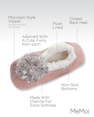 MeMoi Women's Chenille Non-Skid Pom-Pom Slippers3