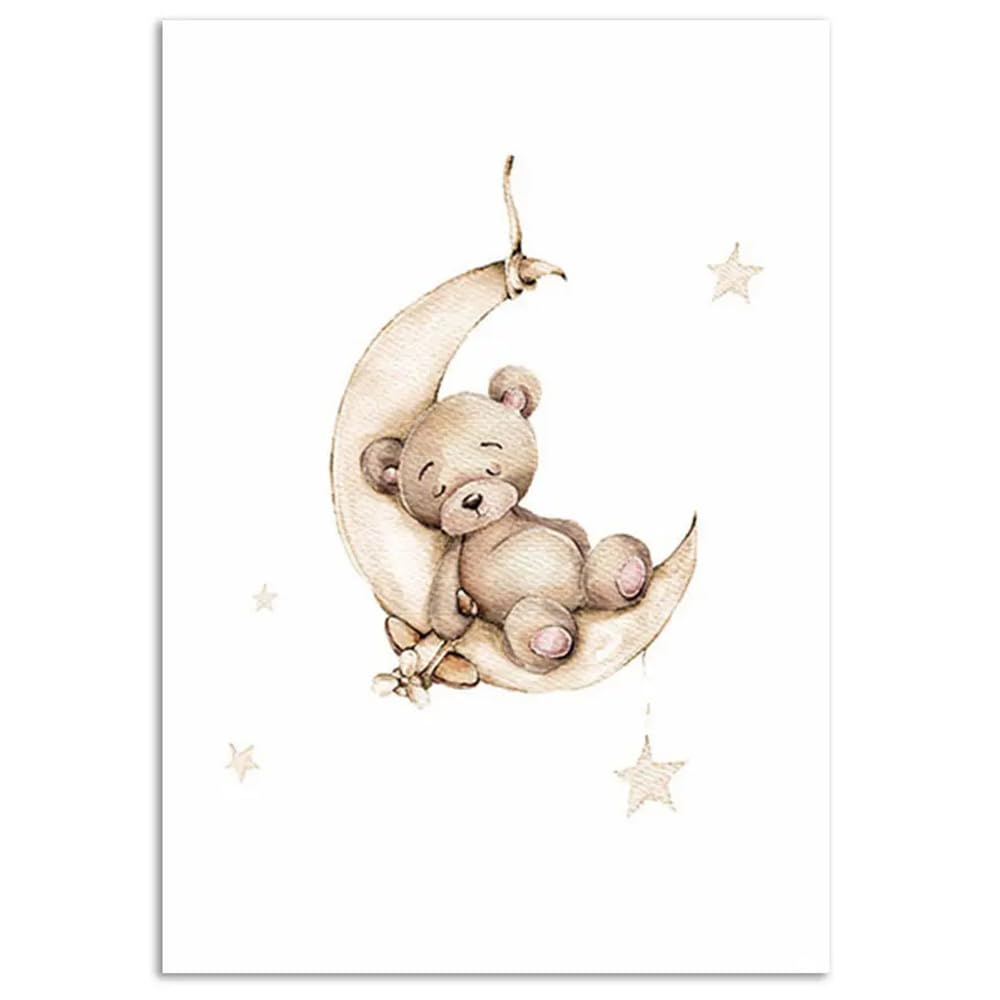 Generico 3 Stampe Personalizzate Nomi Bimbo Orso Nuvola Stelle Luna Marroni Beige 30x 40 cm Quadro Cameretta Ragazzo Decorativi da Parete Bambini Poster Camera Ragazza Regalo Tela senza Cornice