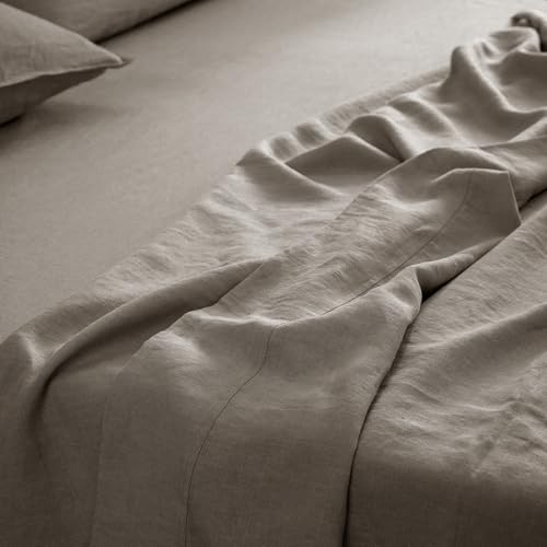 Image of EVERLY Linen Queen Size Sheets Set,100% French Washed Pure Linen Bed Deep Pocket Sheets,4Pieces(1Flat Sheet,1Fitted Sheet,2Pillowcases) Suitable for Hot Sleepers,180GSM Natural Linen Bedding Set