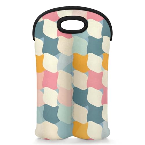 2 Bottles Geometrical Wine Bag Sleeve Totes Neoprene Protective Wine Carrier Bag for Wine,Water, Champagne, Beer, Baby Bottles,Gift 14.5 x 10 Inches