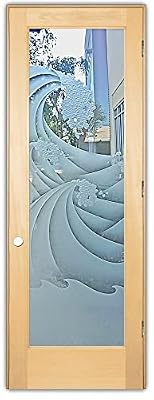 Frosted Glass Interior Door - High Seas - 3D Enhanced Clear - Oceanic - 28" x 80" - Knob on Left - Pull Open - Maple