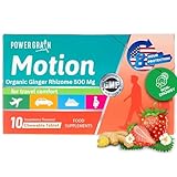 Travel & Motion Sickness Tablets - 500mg Chewable Ginger Rhizome Tablets - Non-Drowsy Nausea & Vomiting Relief - 10 Tablets (Strawberry)