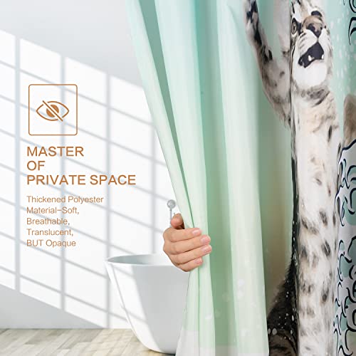 Funny Cat Shower Curtain, Surfer Cat Shower Curtain Battle Blue Ocean Great Wave For Bathroom With 12 Hooks, Polyester Fabric Shower Curtains Set Waterproof Kids Bath Shower Curtain Decorative #TOP4