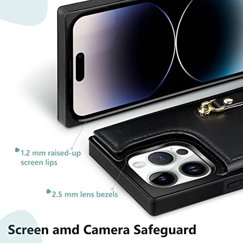 VUNAKE for iPhone 14 Pro Case Wallet Case Cover with RFID Card Holder Zipper Cash Pocket PU Leather Flip Folio Case Magnetic Clasp Heavy Duty Protective Case for iPhone 14 Pro Phone Case,Black