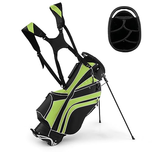 GYMAX Golf Stand Bag, 6 Way Divider Golf Club Bag with 8 Pockets, Rain Hood, Umbrella Holder & Glove Sticker, Portable Lightweight Golf Bag for Men Women (Green) by GYMAX - Used condition - CA$78.29