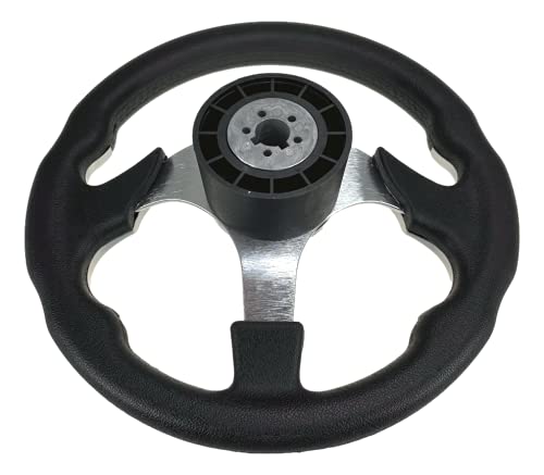 Pactrade Marine Boat Pontoon Non-Magnetic Steering Wheel Aluminum Frame Polyurethane (Pu) Sleeves 3 Spokes 12-1/2" Diameter Aluminum Hub With 3/4" Tapered Bore (Silver, Silver Spokes) #TOP4