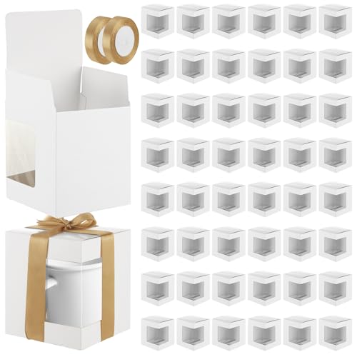 ABuff 50 Pack Mug Boxes for Gifts, Coffee Mugs Gift Box for Sublimation Mugs, Packaging 11oz, 12oz, 15oz Mug Storage Box With Clear View Window, small gift boxes for Candles, Crafting, Treat, White