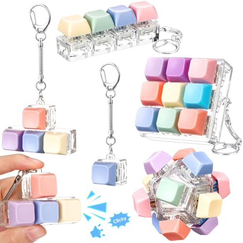 Halloscume 5 Pcs Keyboard Fidget Clicker Keychains in 5 Styles, Back to School Gift Fidget Mechanical Button Clicker Stress Relief Gift for First Day of School Office Home(Pastel Colors)