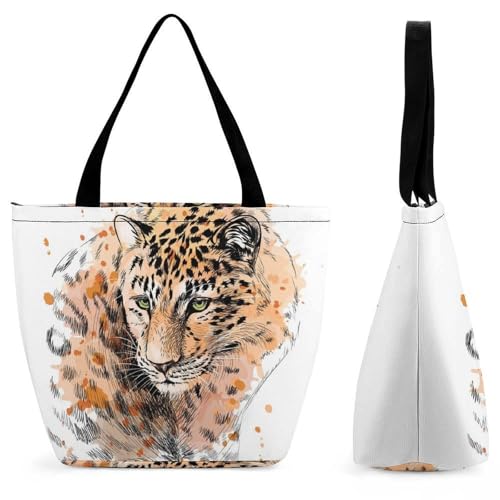 Sac à main léopard aquarellé pour femme grand cabas de shopping et voyage