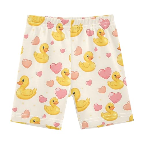 Duck Pink Hearts Pattern Girls Shorts Elastic Waist Sports Shorts Girls Leggings Pants for 4-10 Years