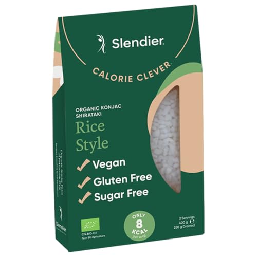 Slendier - Arroz Konjac orgánico | Sin gluten y vegano | Alternativa al arroz Shirataki | Rápido y fácil de preparar | Bajo en calorías | Alto contenido en fibra | Apto para dietas | Delicioso sabor