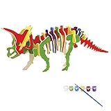 Bfun Woodcraft 3D Puzzle Assemble and Paint DIY Toy Kit, Triceratops