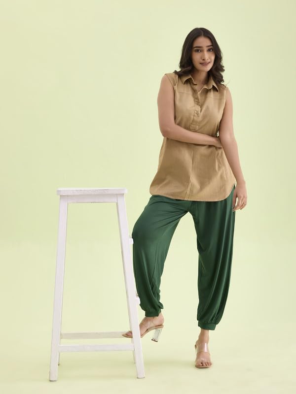 Image of GO COLORS Women Mid Rise Viscose Harem Pants | Wrinkle Free, Relaxed Fit, Free Size