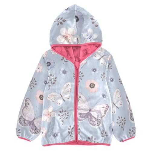 OTVEE Purple Elegant Butterfly Flower Kids Hoodie Jacket Fall Spring Full Zip Warm Outwear Coat