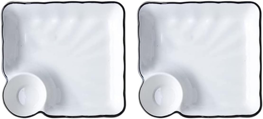 2pcs Ceramic Sushi Plate Set with Dipping Compartment