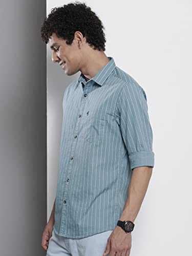 Image of The Indian Garage Co Men Regular Fit Striped Full Sleeves Cutaway Collar Casual Shirt