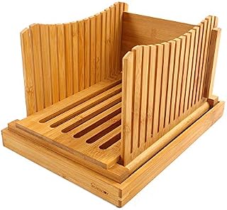 Purenjoy Bamboo Wood Foldable Bread Slicer Compact Bread Slicing Guide with Crumb Catcher