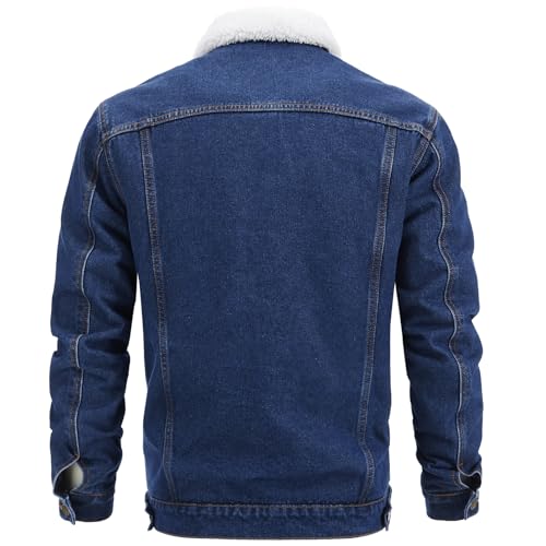 Image of Men's Denim Jacket Vintage-Inspired Jean Jacket with Multiple Pockets - Cotton Blend, Machine Washable