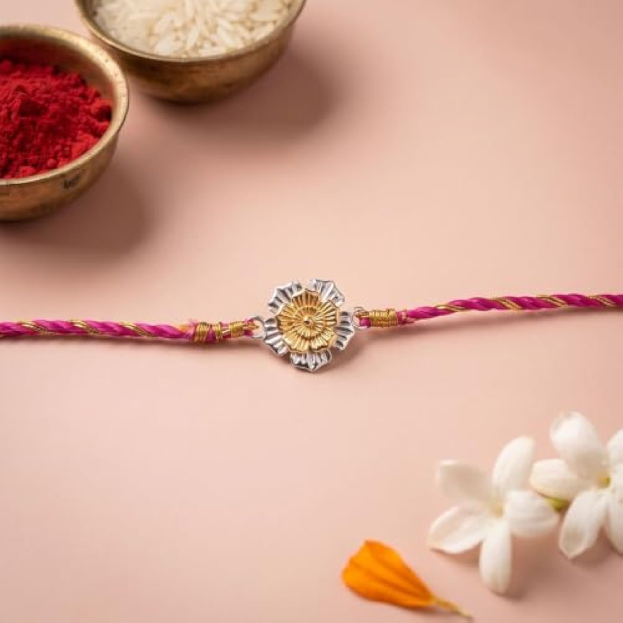 925 Silver Gold Plated Floral Rakhi, Raksha Bandhan Gift