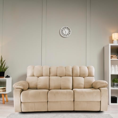 Image of Little NAP Helios Soft Suede Fabric Three Manual Standard Recliner | Padded 3 Seater Aaram Sofa | Relaxing Chair for Home Office Living Bed Room | Beige