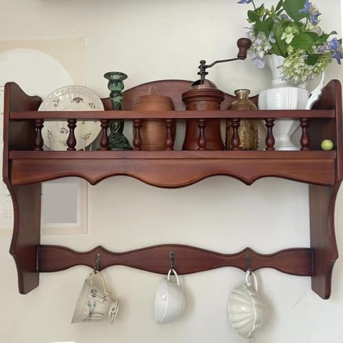 Minimalist Floating Shelves with Hooks, Decorative Wall-Mounted Shelf for Kitchen,