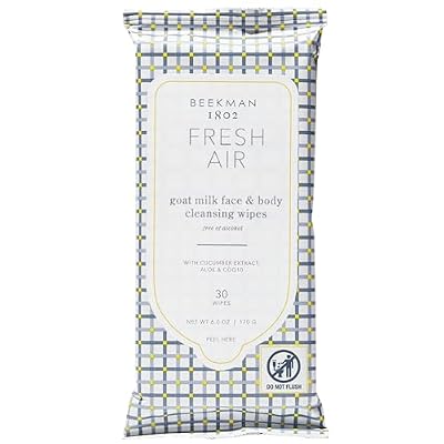 Beekman 1802 Face Wipes Makeup Remover Wipes for Face, Facial Cleansing Wipes that Remove Makeup & Dirt, Travel Essentials, Face Wipes with Goat Milk & Aloe, Fresh Air 30 Count