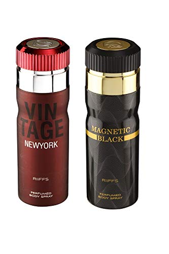 COMBO Riiffs NEWYORK + MAGNETIC BLACK Perfume Deodorant spray 200ml Each (pack of 2)