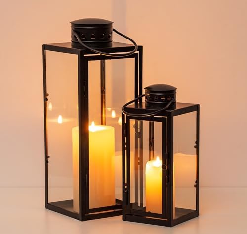 NUPTIO Lanterna per Candele All'aperto Nero: 35cm&24cm Alto Garden Candle Lanterns Indoor Hanging Decorati...