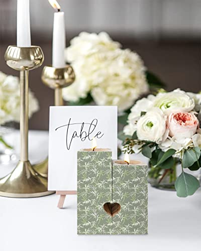 Green Bamboo Candle Holder Gifts For Women, Double-Sided Printing Candle Decoration, Watercolor Vintage Spring Botanical Wooden Candle Holders With 2 Tea Light Candle For Birthday #TOP3