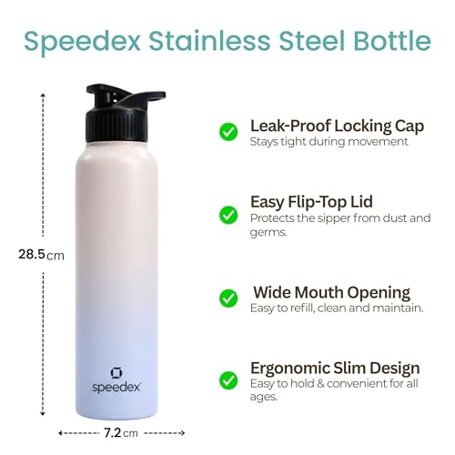 Image of Speedex Stainless Steel Metal Water Bottle 1 Ltr 1000 ml, BIS Approved, Leak Proof Sipper Cap Bottle for Office, School, Gym, Travel, Daily Use for Men, Women, Kids, Adults, Pink Blue, Set of 2