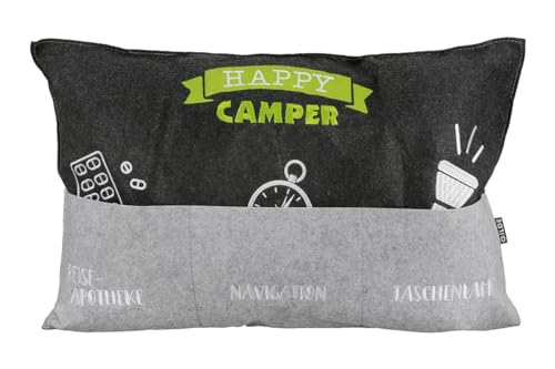 Steinnacher Happy Camper - Cojín Decorativo Almohada con Compartimentos (10 x 58 x 37 cm), Color Gris Claro