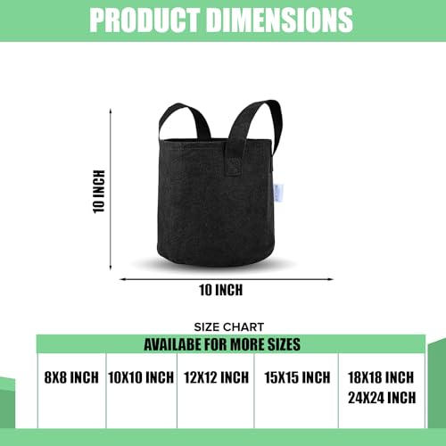 Image of Oriley Grow Bag Heavy Duty Geo Fabric Plant Pot with Sturdy Handles Lightweight Bags Ideal for Gardening Balcony Terrace (Black, Round, 400 GSM 10 x 10 inch Pack of 5)