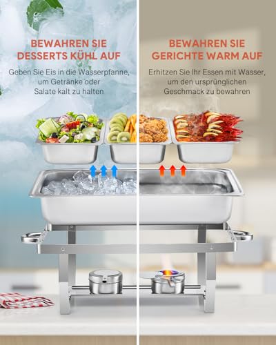 Wilprep Chafing Dish Edelstahl 9L Buffet-Set Warmhaltebehälter Speisenwärmer Wärmebehälter Rechaud für Catering, Buffet und Party (2 Set 3x1/3 GN-Behälter) – Bild 5