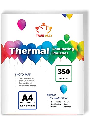 Image of True-Ally (A4 Size - 350 Micron) Lamination Pouch Clear Glossy Thermal Transparent Waterproof 25 Sheets (Home & Office) (A4-350 Micron - 25 Pouch)