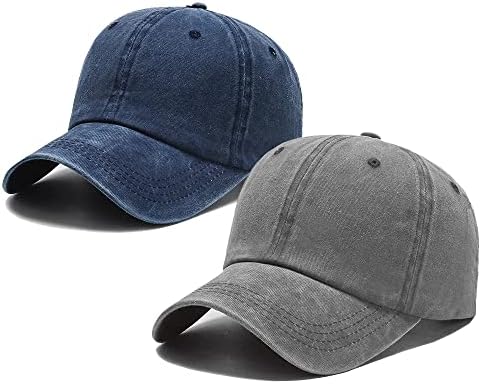 Wahsed-Cotton Baseball-Hats Toddler Baby-Boys-Girls - Sun Protection Infant Child Hats Fit for 2-8Years (Grey + Navy 2Pieces, 52cm Fit for 2-8 Years)