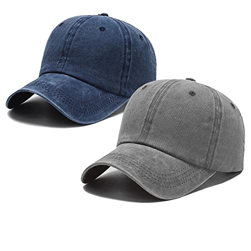 Wahsed-Cotton Baseball-Hats Toddler Baby-Boys-Girls - Sun Protection Infant Child Hats Fit For 2-8Years (Grey + Navy 2Pieces, 52Cm Fit For 2-8 Years) #TOP21