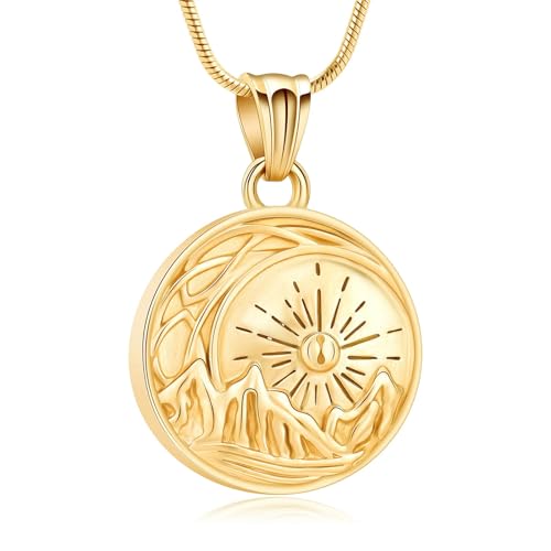 GJASCHGXC ペット/人間の遺灰用骨壷ネックレス メモリアルジュエリーペンダント ステンレススチール 女性へのギフト 骨壷 ゴールド