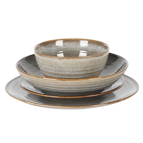 Gibson Elite Dreamweaver Double Bowl Terracotta Reactive Dinnerware Set - Grey, Service for 4 (16pcs) by Gibson Elite - Image 4