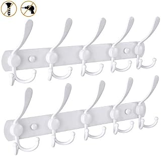 Oyydecor Wall Mounted Coat Rack, 2 Pack 5 Tri Hooks Heavy Duty Stainless