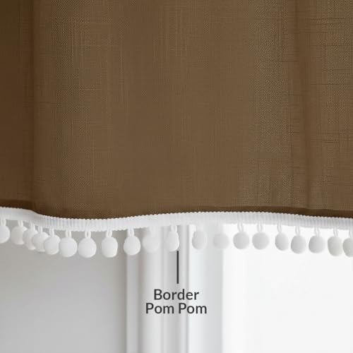 Image of HOMEMONDE Sheer 8 Feet Curtains with Decorative Side Border Pompom Curtain for Long Door, Linen Textured Light Filtering, Rod Pocket - 1 Piece - (96 Inch, Dark Brown)
