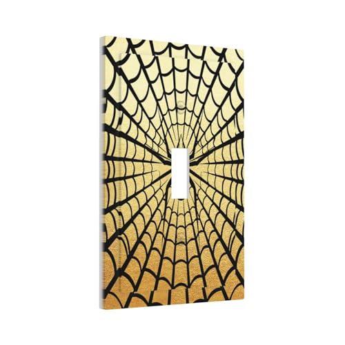 Decorative Switch Plate Covers Black Spider Spiderweb on Golden Background 1 Gang Light Switch Cover Plate Single Toggle Wall Plate Outlet Covers Wall Plate Faceplate for Home Decor