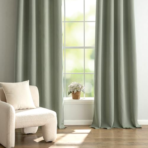 Image of MIULEE Sage Green Blackout Bedroom Curtains Drapes 96 Inch Long 52 inchx96 inch | Grommet Top, Room Darkening Window Drapes, Privacy Protection, Thermal Insulated, Heat Blocking, Light Blocking