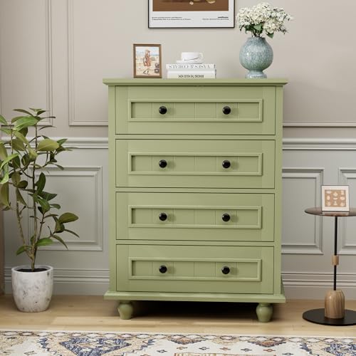 Image of 4 Drawer Dresser for Bedroom, 35'' Tall Storage Chest of Drawers, Green