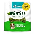 Minties Dental Chews for Dogs, 40 Count, Vet-Recommended Mint-Flavored Dental Treats for Medium Dogs 25-50 lbs, Dental Bones Clean Teeth, Fight Bad Breath, and Removes Plaque and Tartar