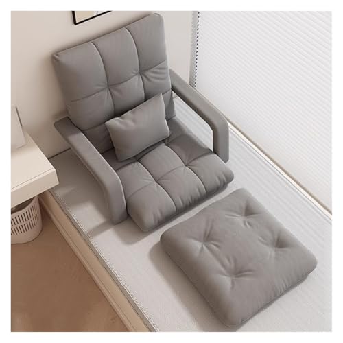 Adjustable 6-Position Folding Floor Chair, Comfy Gaming Recliner for Adults, Lazy Sofa with Arms for Living Room - Gray Chaise Lounge Couch Chair