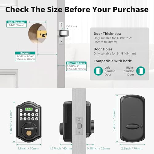 Image of AkaGear Keyless Entry Door Lock with Keypad - Smart Deadbolt for Front Door with 2 Keys - Auto Lock - Easy Installation - DS10 Mini (Matte Black)