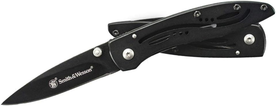 Smith & Wesson CKLPB 5.3in High Carbon S.S. Folding Knife with a 3.2in Drop Point Blade and Stainless Steel Handle for Outdoor