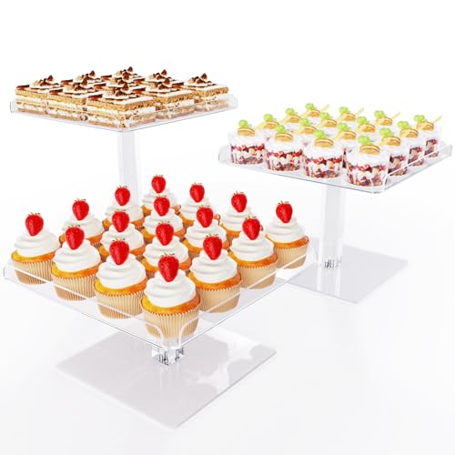 Bakzon 3 Piece Cupcake Stand, Acrylic Dessert Table Display Set, Clear Square Serving Trays for Birthday, Wedding, Baby Shower by Bakzon - Image 9